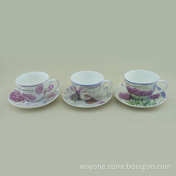 6-set 220cc Tea Cup and Saucer in Printed Gift Box, with Pink Flower, Ideal for Gifts and Promotions
